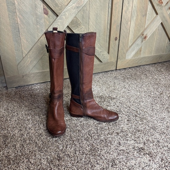 Frye Anna Gore tall whiskey Brown Leather Boots Size 7.5 - Picture 4 of 12
